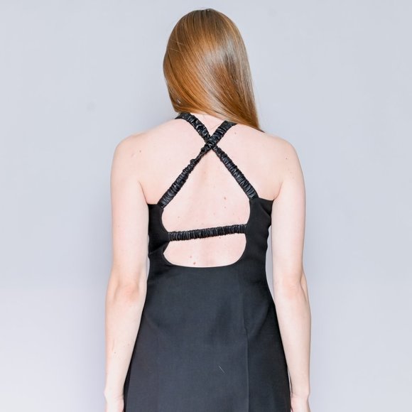 537. GIA STUDIOS Black High-Neck Midi Dress rare Designer Chic Small - Picture 6 of 7